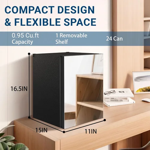 Vista 5 de Erivess Refrigerador de bebidas de 24 latas/20L y mini refrigerador para el cuidado de la piel con puerta frontal con espejo y control