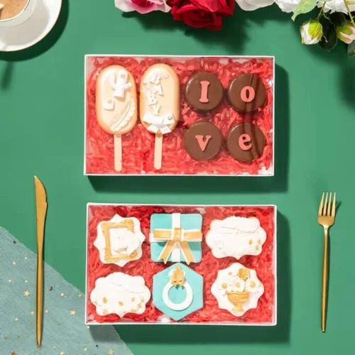 Vista 3 de RomanticBaking Paquete de 10 cajas transparentes para galletas de 9 1/2" x 6" x 1 1/4" pulgadas con ventana, cajas de panadería, cajas