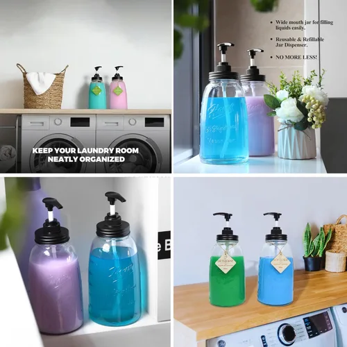 Vista 6 de Besuerte - Dispensador de detergente para ropa de vidrio, juego de 2 recipientes de detergente para ropa, recargable y reutilizable, dispensador