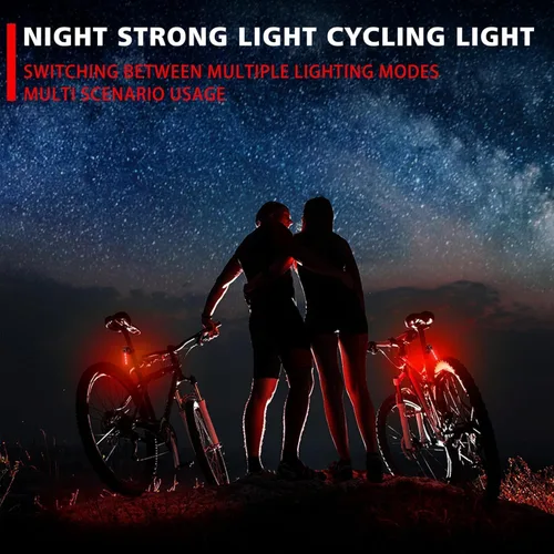 Vista 8 de Luz trasera LED para bicicleta, luz de ciclismo de meteoritos - Múltiples modos, recargable por USB, impermeable, adecuada para la mayoría de postes