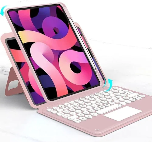Vista 17 de iPad Air Air2 iPad 5ª 6ª generación 9.7 pulgadas iPad 5 iPad 6 Funda con teclado Touchpad horizontal/vertical Soporte magnético desmontable BT
