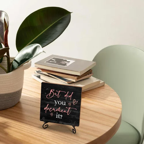 Vista 3 de ISOVF Letrero de madera negro y rosa para decoración de escritorio de mesa de oficina