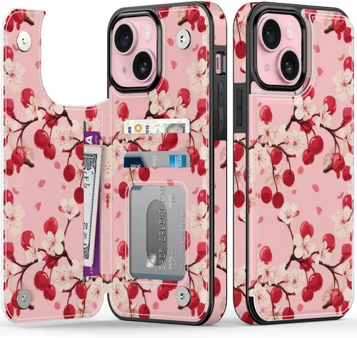 Vista 54 de FUNMIKO Funda tipo cartera para iPhone 13 con tarjetero, bloqueo RFID, protección de grado militar y obras de arte impresas con rayos UV, cierre