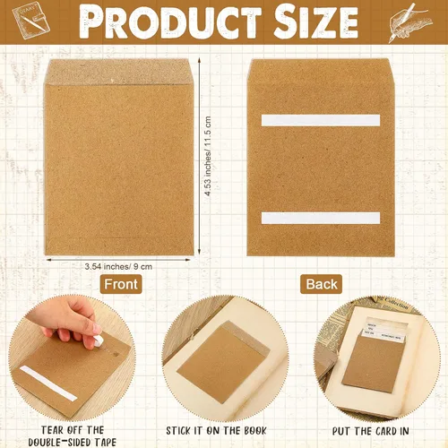Vista 3 de Roowest Paquete de 120 bolsillos para tarjetas vintage de biblioteca, autoadhesivas, tarjetas de índice de pago de biblioteca, tarjeta de fecha