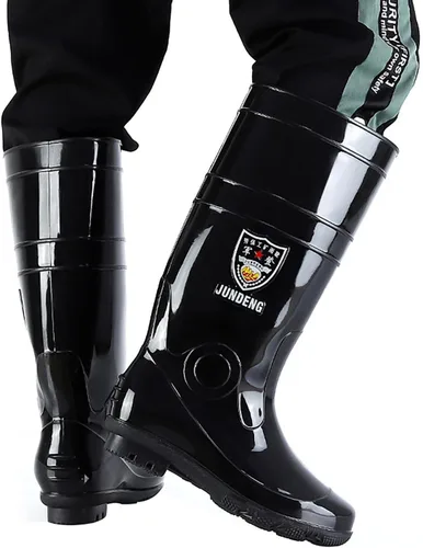 Vista 9 de Botas de lluvia largas para hombre, botas de pesca impermeables y cómodas, botas de cubierta de PVC antideslizantes, botas duraderas y transpirables