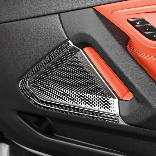 Vista 5 de Fibra de carbono, para BMW Z4 G29 2019 2020 2021 2022 2023, accesorios para puerta de automóvil, cubierta de marco de altavoz de audio para puerta