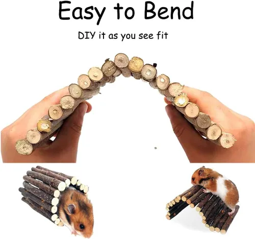 Vista 5 de Hamiledyi 4 piezas de puente de hámster de madera puente de juguete para ratas escalera de túnel de madera natural, accesorios para masticar