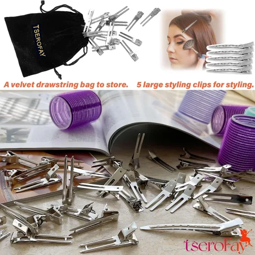 Vista 7 de TseroFay 55 Pinzas de Cabello de Metal Plateado para Mujer para Rulos Pin Curl, Pinzas de Elevación de Raíz de Doble Punta de 1.8" para Volumen