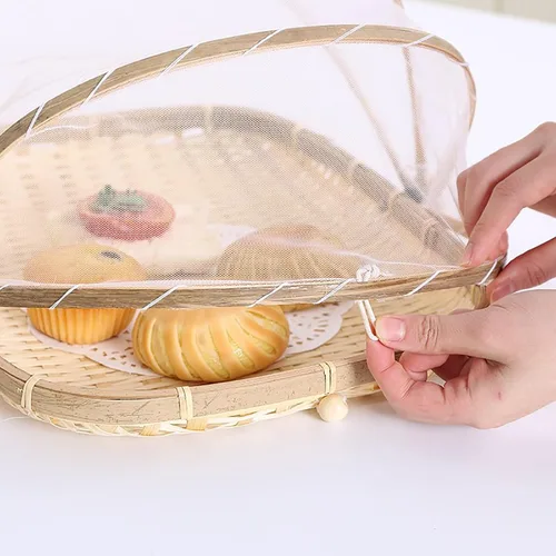 Vista 5 de Cesta de bambú para servir alimentos con tapa, cesta cuadrada tejida a mano para pan y verduras, contenedor de almacenamiento de alimentos a prueba