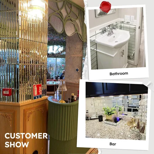 Vista 5 de Diflart Azulejos de Espejo para Salpicadero de Cocina, Tira Plateada, 12x12 Pulgadas, Azulejo de Espejo Biselado para Pared de Baño