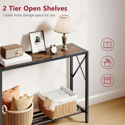 Vista 4 de Tajsoon Mesa de Consola de 41.8 pulgadas, Mesa de Entrada Industrial de 2 Niveles, Mesa de Sofá Estrecha con Estantes, Mesa de Entrada para Entrada