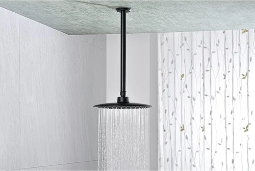 Vista 2 de Brazo de ducha de 12 pulgadas y brida negro mate, brazo de ducha montado en el techo para cabezal de ducha de lluvia