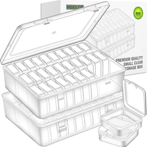 Caja organizadora de cuentas, 60 recipientes pequeños de plástico transparente para almacenamiento, caja de almacenamiento para manualidades con