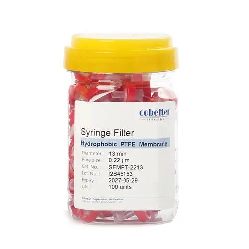 Paquete de 100 Filtros de Jeringa PTFE para Laboratorio Filtros de Filtración Hidrofóbica Tamaño de Poro 0.22μm Diámetro 13mm No estéril Rojo