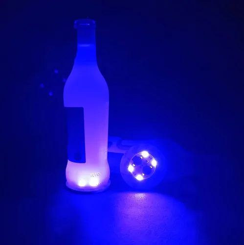 Vista 2 de HANCIRCLE Posavasos LED azul, paquete de 12 posavasos iluminados, luces LED adhesivas, luces de botella de vino, para bebidas, accesorios de bar
