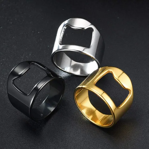 Vista 4 de Herramienta creativa de acero inoxidable para barra de cerveza, anillo abrebotellas para hombres y mujeres
