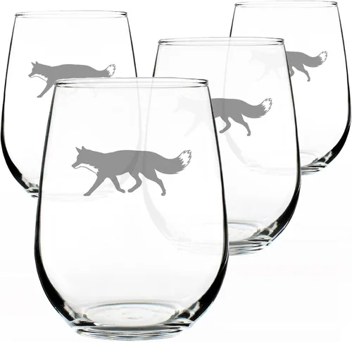 Vista 5 de Custom Fox Silhouette Personalized Stemless Wine Glass - Cabin Themed Fox Gifts or Rustic Hiking Decor for Women and Men - Large 17 Oz Glasses