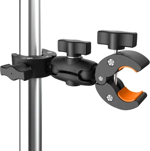 Abrazadera de doble abrazadera para silla de montaje de cámara, con brazo mágico de 360°, adaptador de cabezal de doble bola para paraguas, poste,