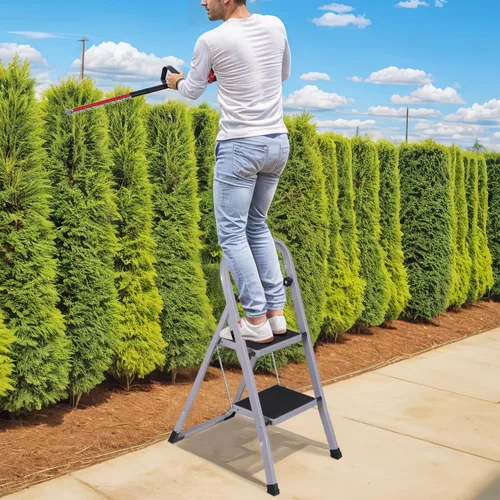 Vista 7 de ZENY Taburete plegable de escalera de 2 escalones con pedal antideslizante ancho, mango conveniente, taburete de acero portátil, escalera de acero