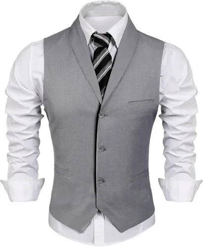 Vista 9 de COOFANDY Chaleco de Traje para Hombre de Corte Ajustado Formal de Negocios Chaleco de Vestir Chaleco Casual de Boda Gris