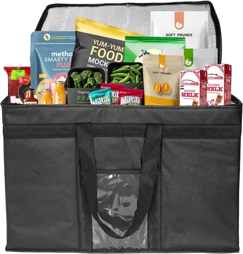 Vista 2 de Bolsas enfriadoras plegables con aislamiento y cierre de cremallera, bolsas reutilizables para compras de comestibles que mantienen la comida