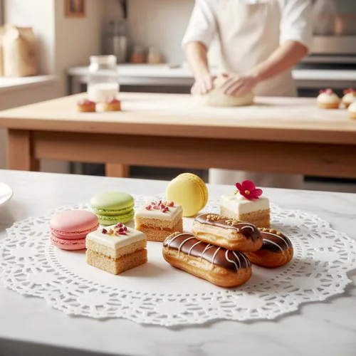 Vista 6 de Blonda, de papel. camino de mesa, forro para cajas de pastel, Blanco