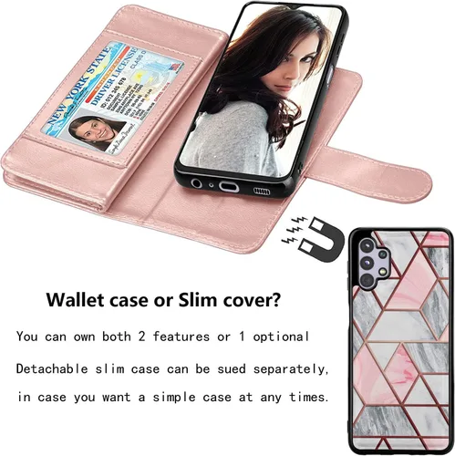 Vista 18 de Njjex Funda para Samsung Galaxy A32 5G, para Galaxy A32 5G, [9 ranuras para tarjetas] Funda de piel sintética para tarjetas Folio Flip [desmontable]