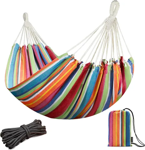Vista 12 de JoyView Hamaca doble brasileña con cuerdas colgantes, extragrande de 86.6x59" hamaca portátil de algodón para patio, jardín, porche, capacidad