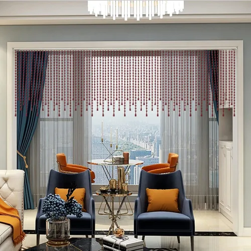 Vista 2 de Cortinas de armario de particiones hechas a mano, cortina de puerta con cuentas para decoración del hogar, cortina de puerta con cuentas de madera