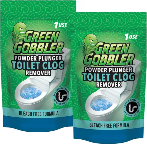 Green Gobbler POWDER PLUNGER - Removedor de obstrucciones para inodoro, paquete de 2 unidades, peso neto de 16.5 onzas