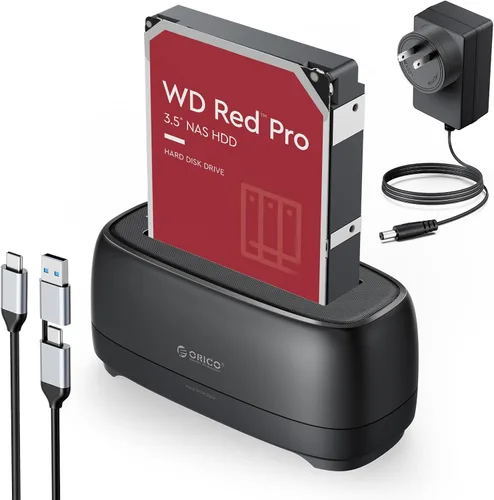 ORICO Estación de acoplamiento de disco duro para USB C 2.5"/3.5" SSD HDD SATA I II III Base de disco duro externo 22TB 2 en 1 Tipo C a USB A Cable