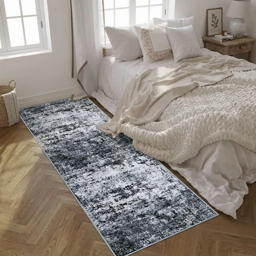 Vista 4 de Alfombra de pasillo lavable de 2.6 x 8 pies; moderna alfombra abstracta suave y fina, color negro