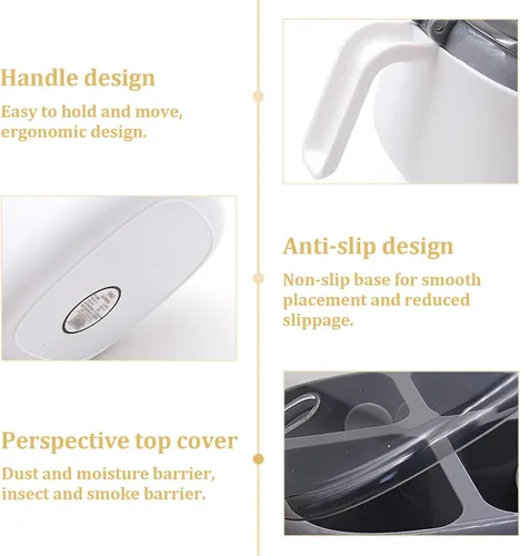 Vista 3 de Caja de condimentos con tapa y cuchara, 4 compartimentos para especias con asa, tarros de condimentos de cocina casera para azúcar, sal y pimienta