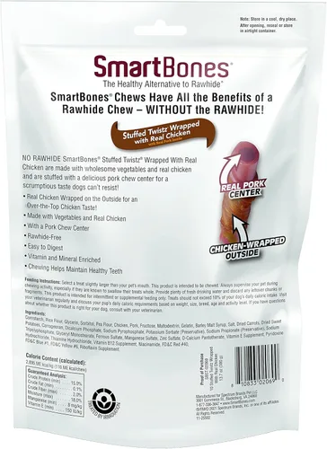 Vista 2 de SmartBones Palitos envueltos en pollo rellenos y retorcidos, Premia a tu perro con un masticable sin piel cruda hecho con carne real y verduras, 10