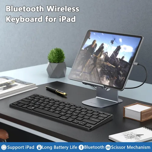 Vista 7 de TaIYanG Teclado Bluetooth para iPad Teclado inalámbrico compatible con iPad 10ª/10.2 (9ª/8ª/7ª generación), Air 5ª/4ª, Pro 11/12.9, 9.7, Mini y Negro