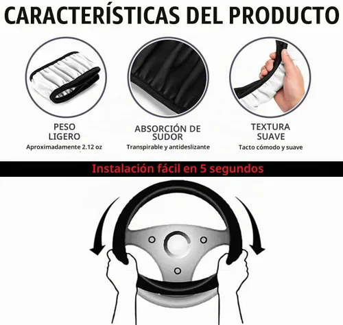 Vista 4 de Funda de cuero para volante compatible con Civic si Universal Size (SI)