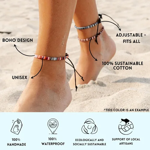 Vista 4 de Made by Nami Surfer Anklet for Men and Women Waterproof and Adjustable Surfer Ankle Bracelet String Ankle Bracelet Beach Accessory for Ethnic Hippie