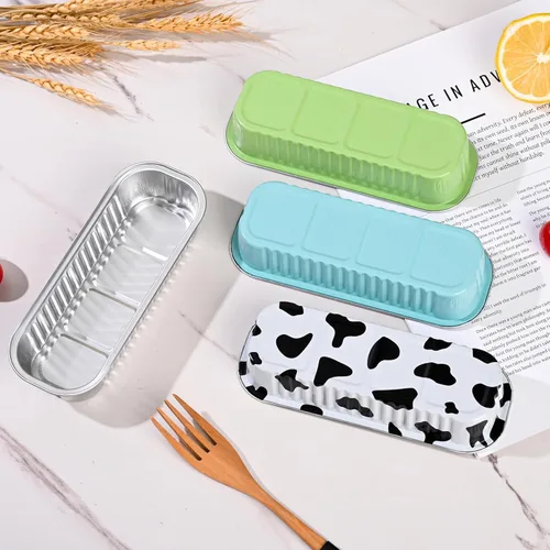 Vista 5 de Findful Mini Moldes para Hornear Pan con Tapas y Cucharas (Paquete de 50, 6.8oz) Moldes Rectangulares de Papel de Aluminio para Hornear Recipientes