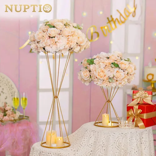 Vista 2 de NUPTIO Ramo de arreglo de bolas de flores - 2 piezas de 15.7 pulgadas de diámetro, bolas de rosas falsas color champán para centros de mesa mesas