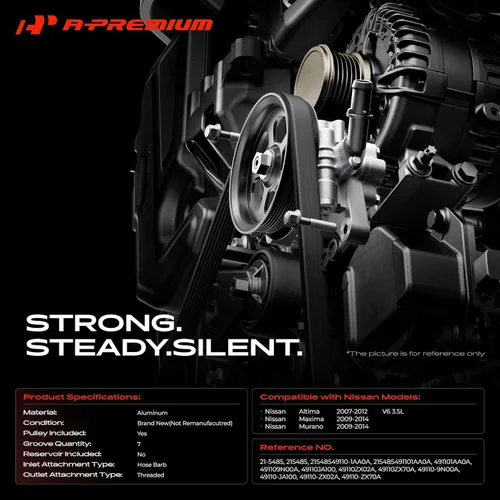 Vista 2 de Bomba de dirección asistida A-Premium, con polea y soporte Compatible con Nissan Altima 2007-2012, Maxima 2009-2014, Murano 2009-2014, motor de gas