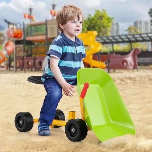 Vista 8 de Costzon Carretilla para niños, para exteriores, con asiento cómodo, 4 ruedas, mango ergonómico y marco de acero resistente, herramienta de juego