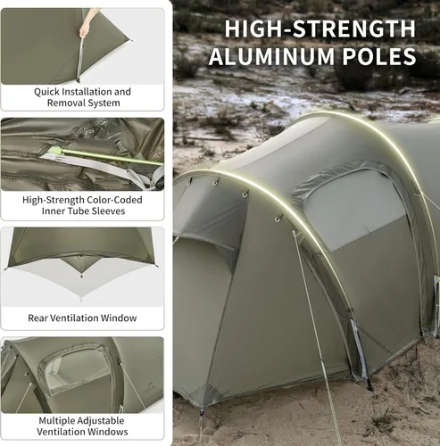 Vista 3 de Naturehike Opalus 4 Season Camping Tent, Waterproof 2-3 Person Backpacking Tent, Double Layer Tunnel Winter Tents for Camping