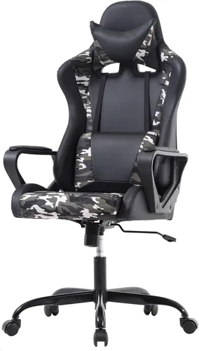 Vista 10 de PayLessHere Silla de escritorio ergonómica estilo carreras para juegos, silla de computadora con reposabrazos, giratoria 360° y ruedas, de cuero Rojo