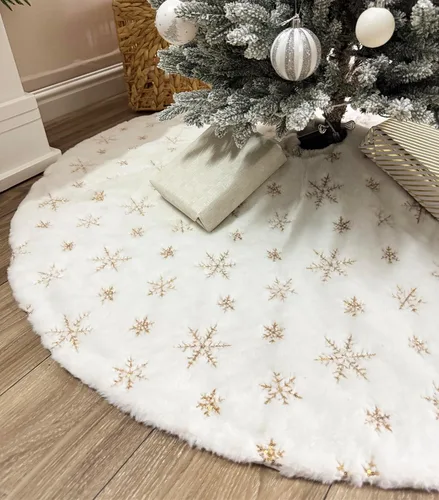 AOGU - Falda para árbol de Navidad de 36 pulgadas con lentejuelas de piel sintética, decoración de árbol de Navidad para una feliz fiesta navideña,