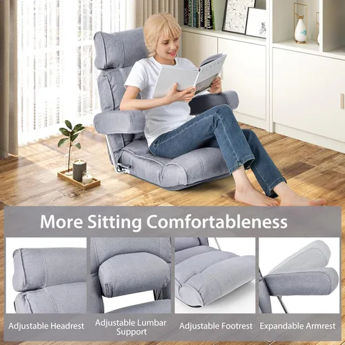 Vista 13 de KOMFOTT Sofá plegable ajustable, tumbona tapizada para interiores con reposacabezas ajustable de 6 posiciones, soporte lumbar, asiento extendido