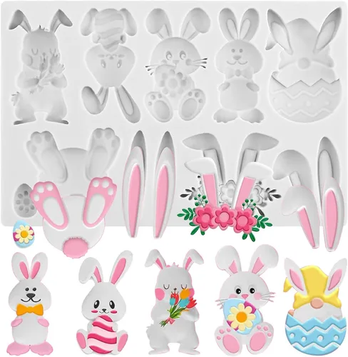 Vista 11 de Molde de silicona de conejo para fondant, molde de caramelo de chocolate para decoración de pasteles, decoración de cupcakes, pasta de goma