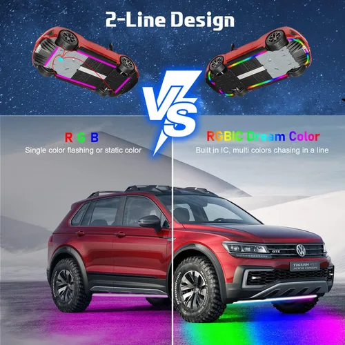 Vista 5 de Luces de neón para automóvil, kit de 6 unidades Dreamcolor Underglow para automóvil con control de aplicación, 210 modos de color y 255 modos