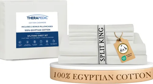 Vista 14 de Therapedic Juego de sábanas Queen de 6 piezas 100% algodón egipcio, satén naturalmente refrescante y transpirable, lavado suave preencogido, sábana