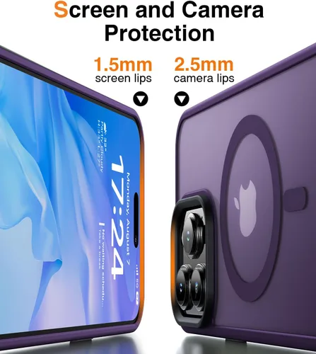 Vista 6 de Meifigno Magic Mag Series - Funda para iPhone 15 Pro Max, protección de grado militar y compatible con MagSafe, parte trasera mate translúcida