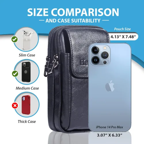 Vista 2 de Hengwin Funda vertical de cuero para hombre con clip para cinturón, bolsa de mensajero de viaje, bolsa cruzada para iPhone 17 Pro Max 15 Pro Max